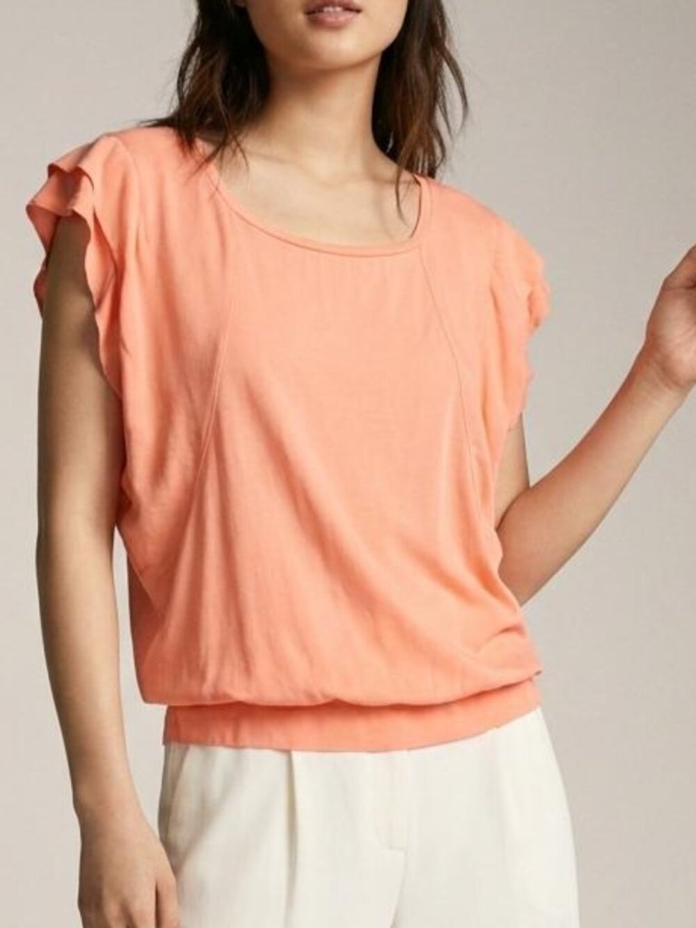 NWT Zara Trafaluc Coral Peach Ruffle Sleeve Top